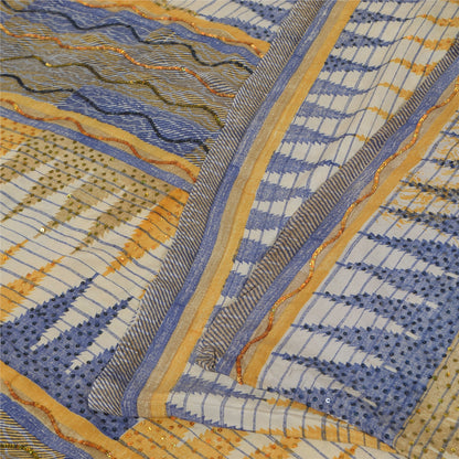 Sanskriti Vintage Sarees Embroidery Pure Crepe Silk Print Sari 5+yd Craft Fabric