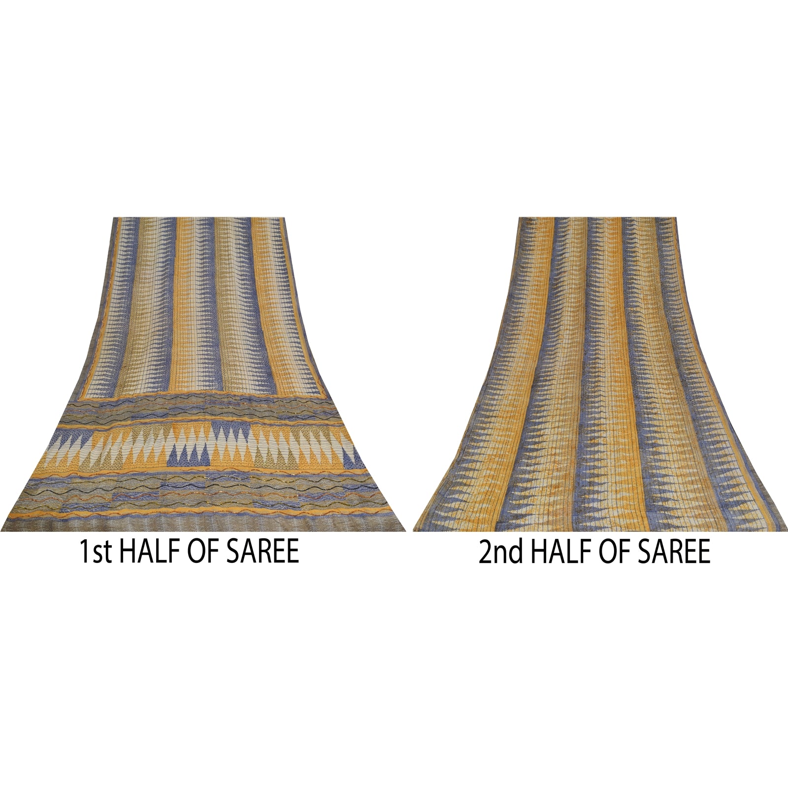 Sanskriti Vintage Sarees Embroidery Pure Crepe Silk Print Sari 5+yd Craft Fabric