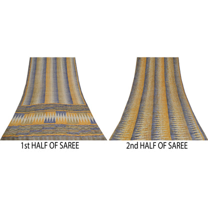 Sanskriti Vintage Sarees Embroidery Pure Crepe Silk Print Sari 5+yd Craft Fabric