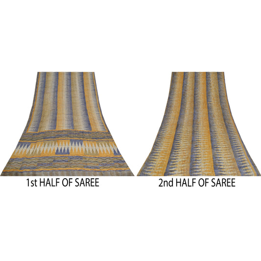 Sanskriti Vintage Sarees Embroidery Pure Crepe Silk Print Sari 5+yd Craft Fabric