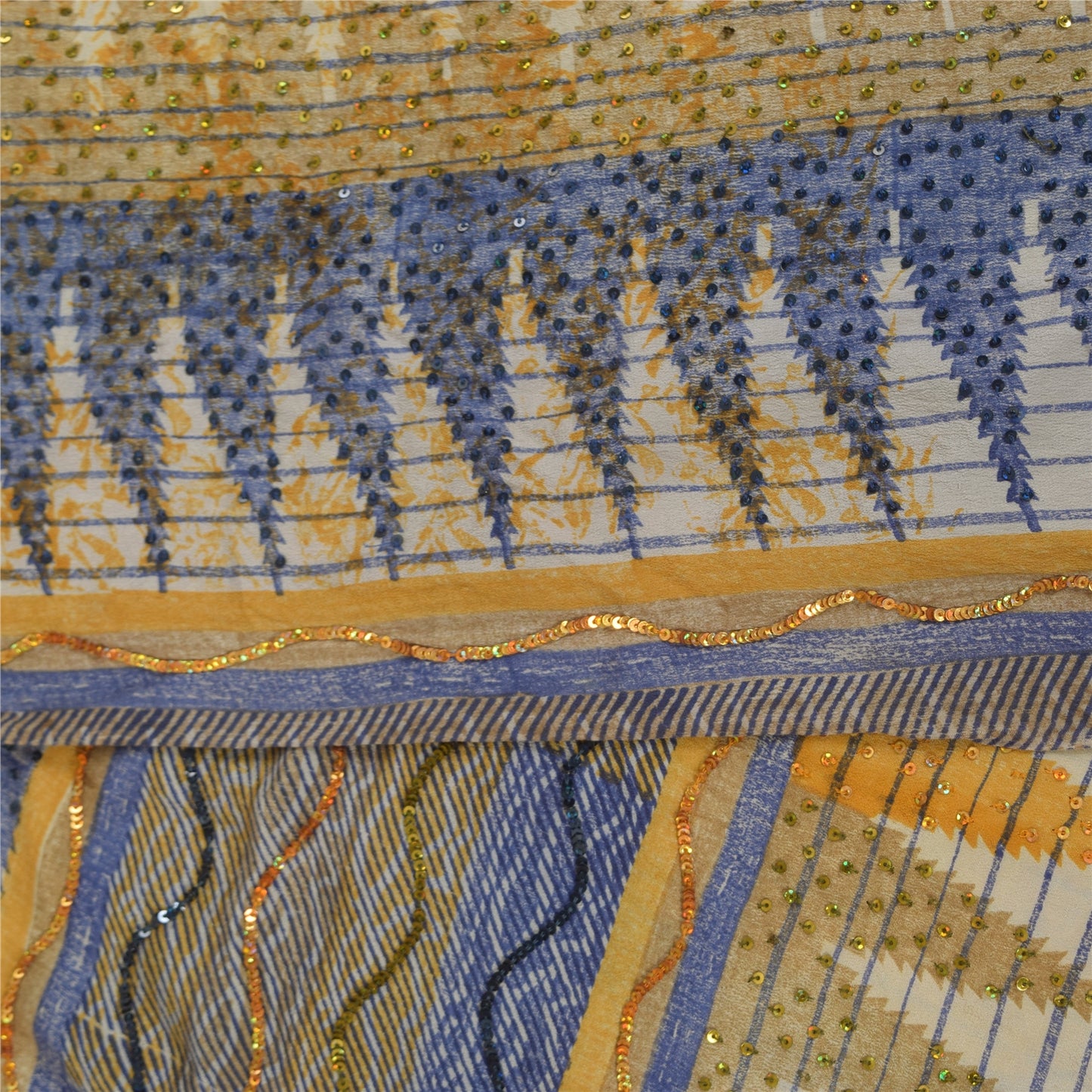 Sanskriti Vintage Sarees Embroidery Pure Crepe Silk Print Sari 5+yd Craft Fabric