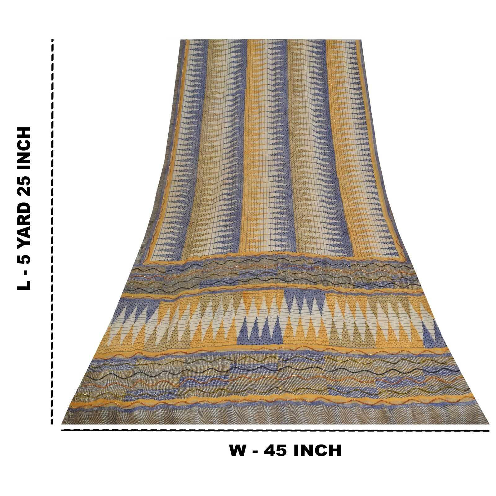 Sanskriti Vintage Sarees Embroidery Pure Crepe Silk Print Sari 5+yd Craft Fabric