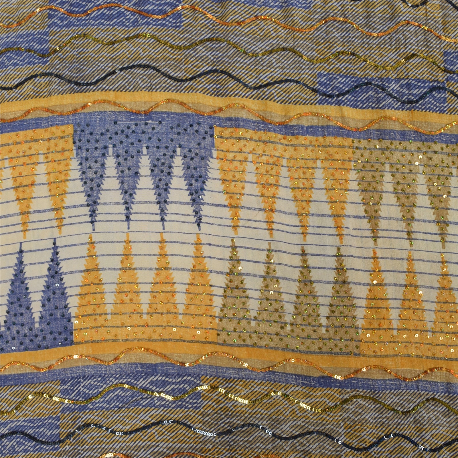 Sanskriti Vintage Sarees Embroidery Pure Crepe Silk Print Sari 5+yd Craft Fabric