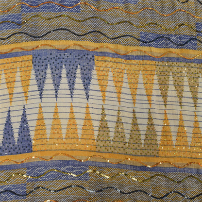 Sanskriti Vintage Sarees Embroidery Pure Crepe Silk Print Sari 5+yd Craft Fabric