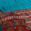 Sanskriti Vintage Sarees Blue Pure Crepe Silk Printed Sari 5+yd Craft Fabric