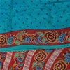 Sanskriti Vintage Sarees Blue Pure Crepe Silk Printed Sari 5+yd Craft Fabric