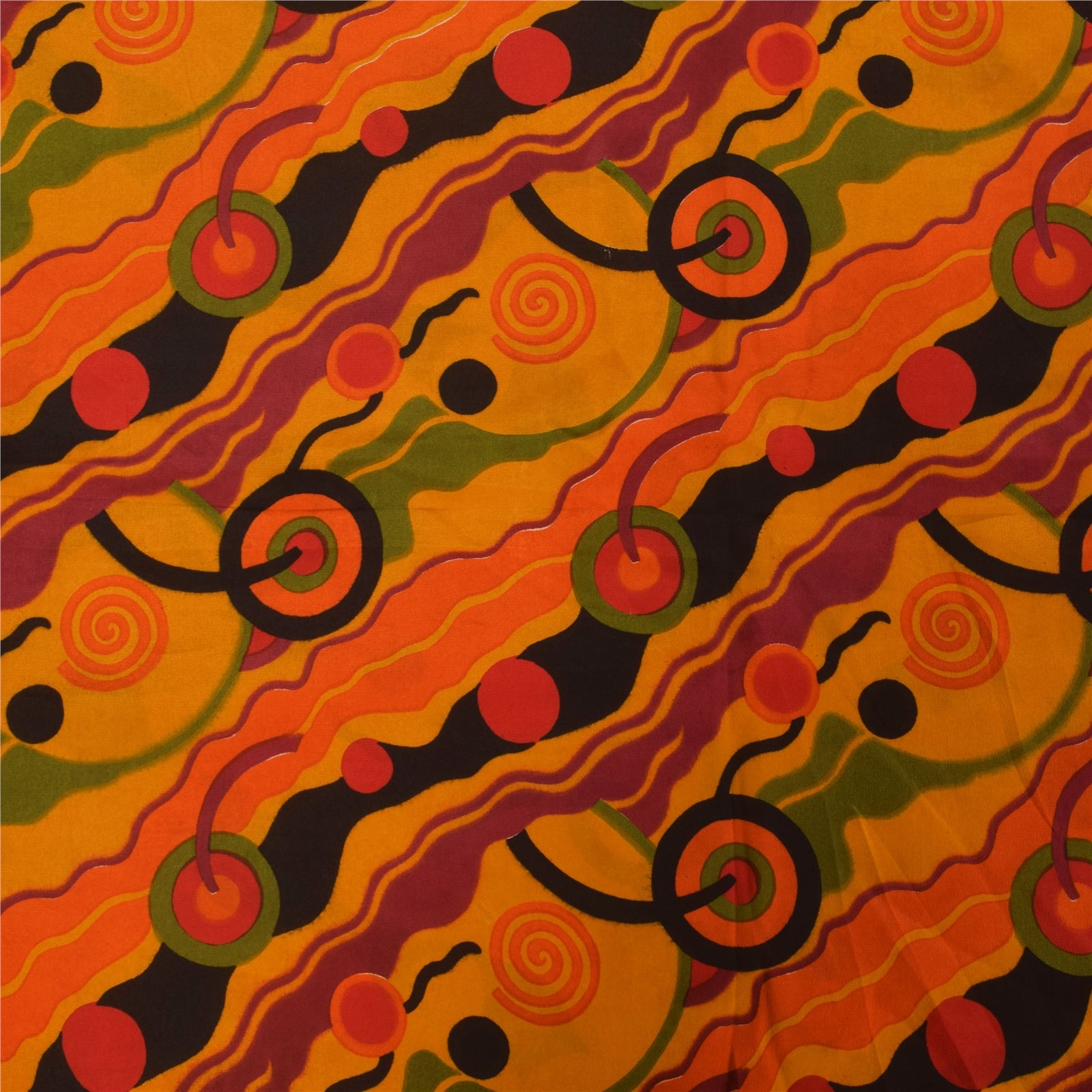 Sanskriti Vintage Sarees Yellow Pure Crepe Silk Printed Sari 5+yd Craft Fabric