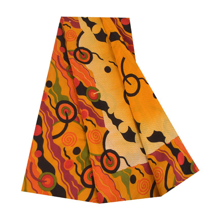 Sanskriti Vintage Sarees Yellow Pure Crepe Silk Printed Sari 5+yd Craft Fabric