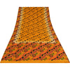 Sanskriti Vintage Sarees Yellow Pure Crepe Silk Printed Sari 5+yd Craft Fabric