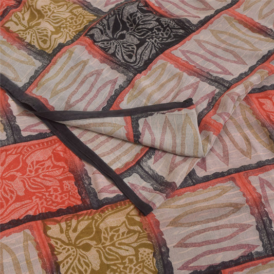 Sanskriti Vintage Sarees Multicolor Pure Crepe Silk Print Sari 5+yd Craft Fabric