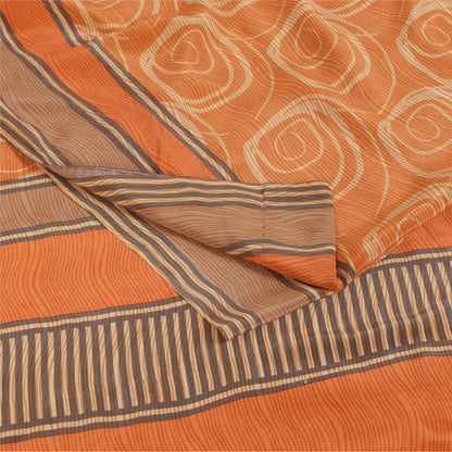 Sanskriti Vintage Sarees Peach Pure Crepe Silk Printed Sari 5+yd Craft Fabric