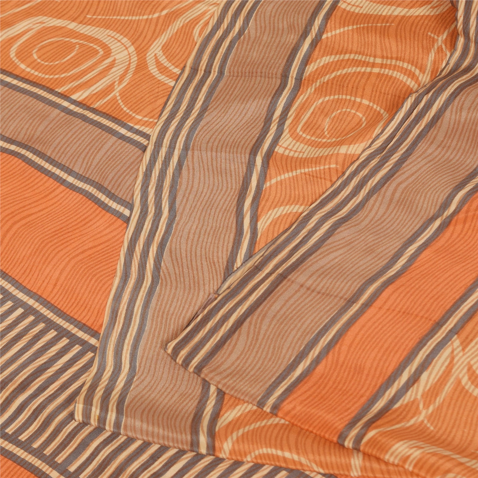 Sanskriti Vintage Sarees Peach Pure Crepe Silk Printed Sari 5+yd Craft Fabric