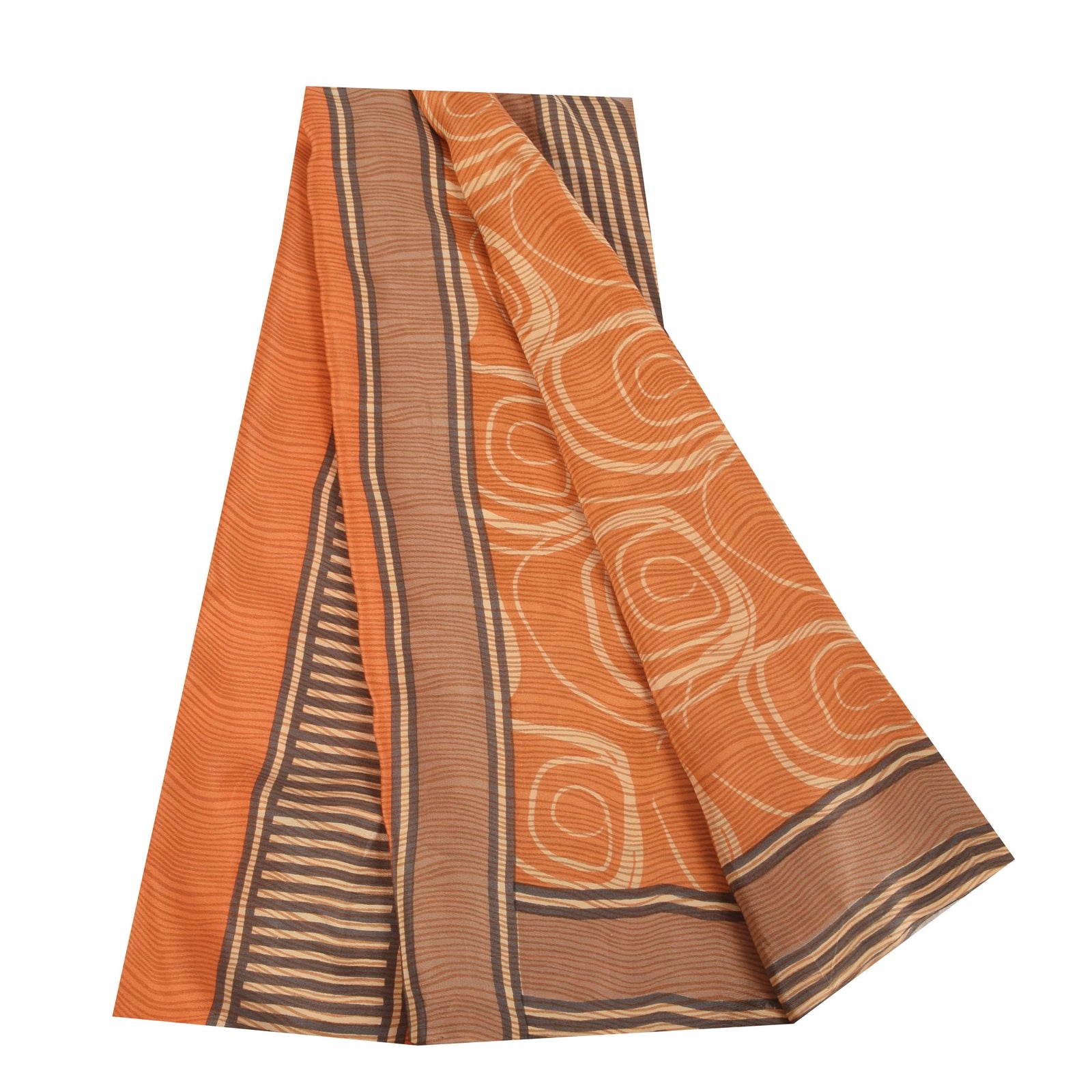 Sanskriti Vintage Sarees Peach Pure Crepe Silk Printed Sari 5+yd Craft Fabric