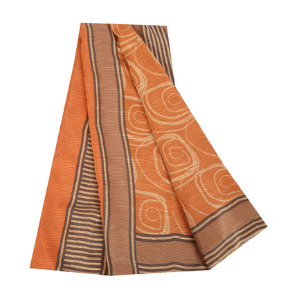 Sanskriti Vintage Sarees Peach Pure Crepe Silk Printed Sari 5+yd Craft Fabric