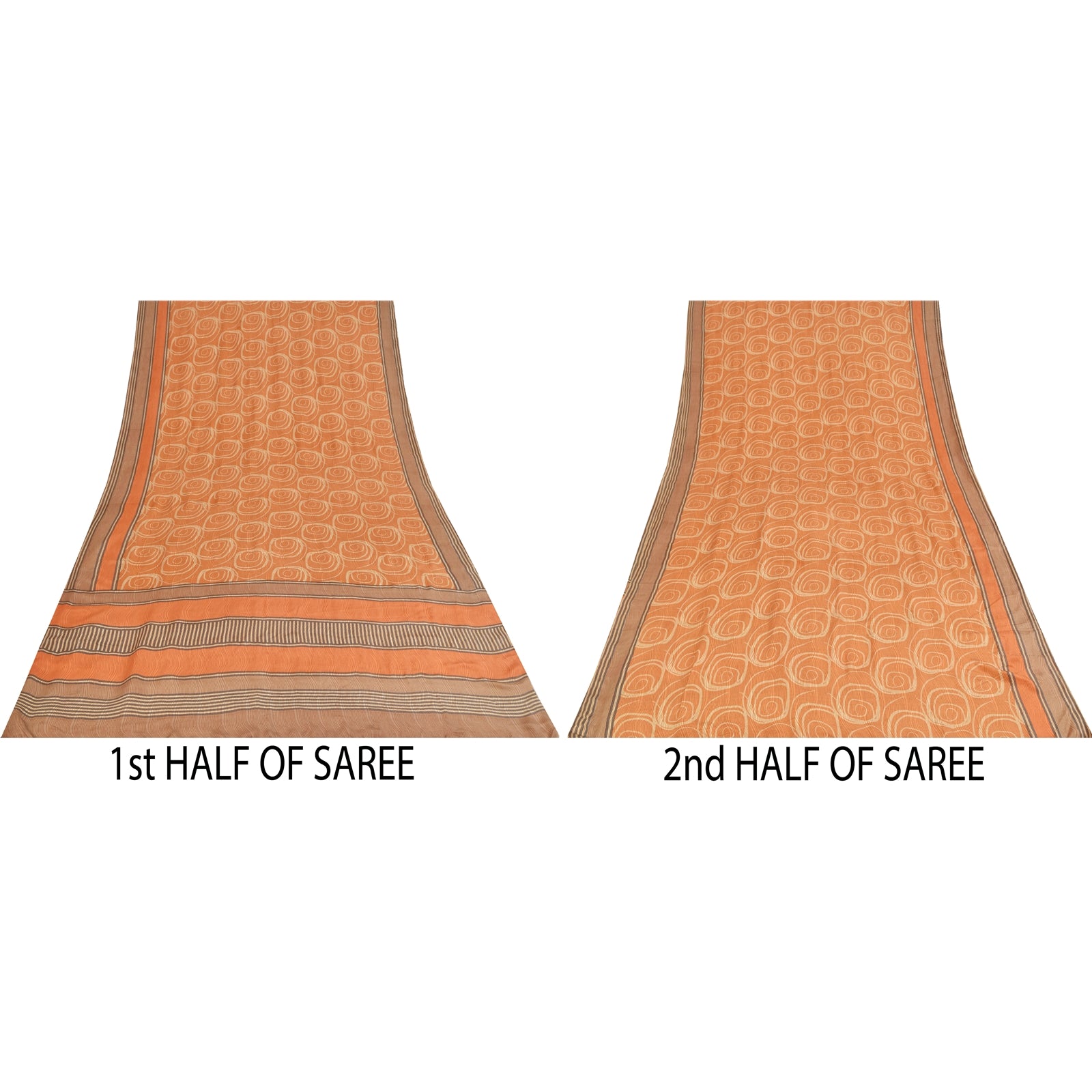 Sanskriti Vintage Sarees Peach Pure Crepe Silk Printed Sari 5+yd Craft Fabric