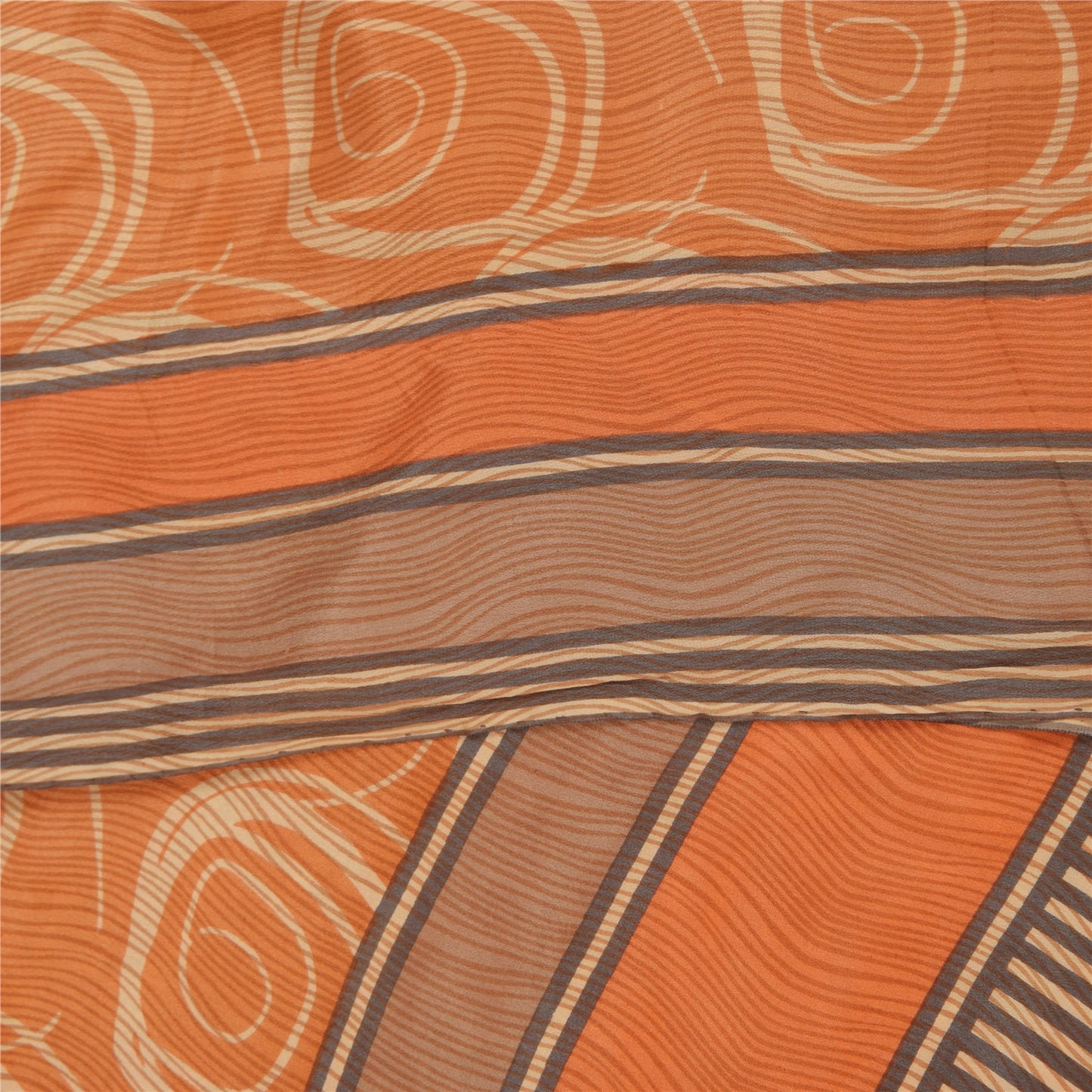 Sanskriti Vintage Sarees Peach Pure Crepe Silk Printed Sari 5+yd Craft Fabric