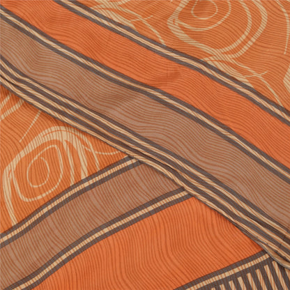 Sanskriti Vintage Sarees Peach Pure Crepe Silk Printed Sari 5+yd Craft Fabric