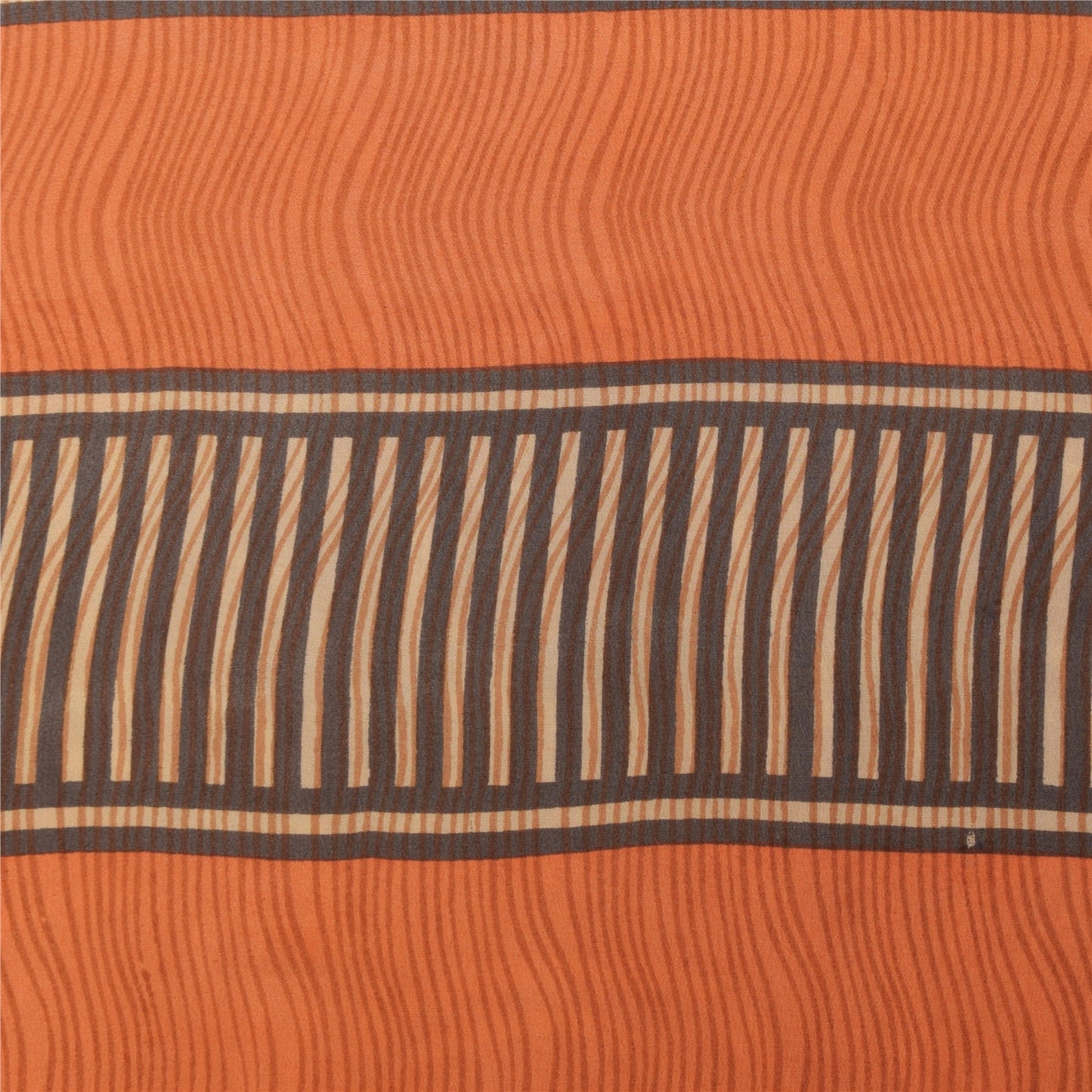 Sanskriti Vintage Sarees Peach Pure Crepe Silk Printed Sari 5+yd Craft Fabric