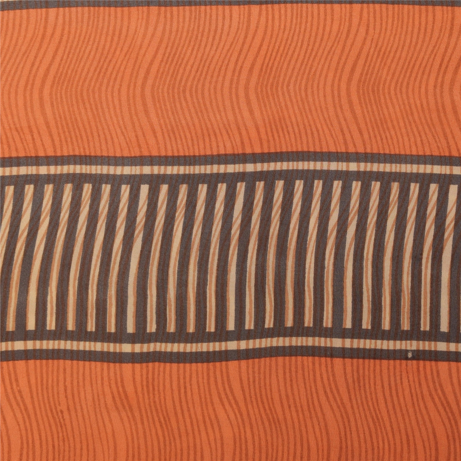 Sanskriti Vintage Sarees Peach Pure Crepe Silk Printed Sari 5+yd Craft Fabric