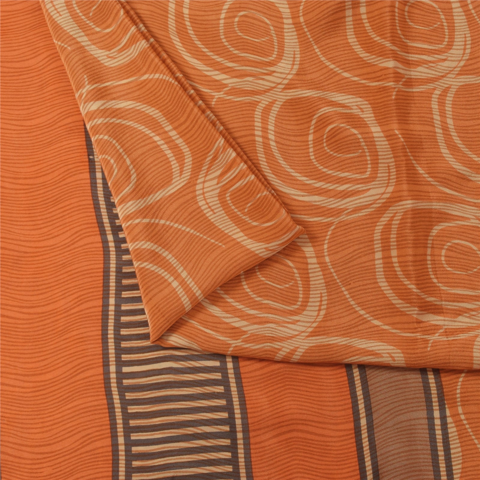 Sanskriti Vintage Sarees Peach Pure Crepe Silk Printed Sari 5+yd Craft Fabric