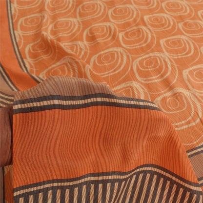 Sanskriti Vintage Sarees Peach Pure Crepe Silk Printed Sari 5+yd Craft Fabric