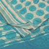 Sanskriti Vintage Sarees Ivory & Blue Pure Crepe Printed Sari 5+yd Craft Fabric