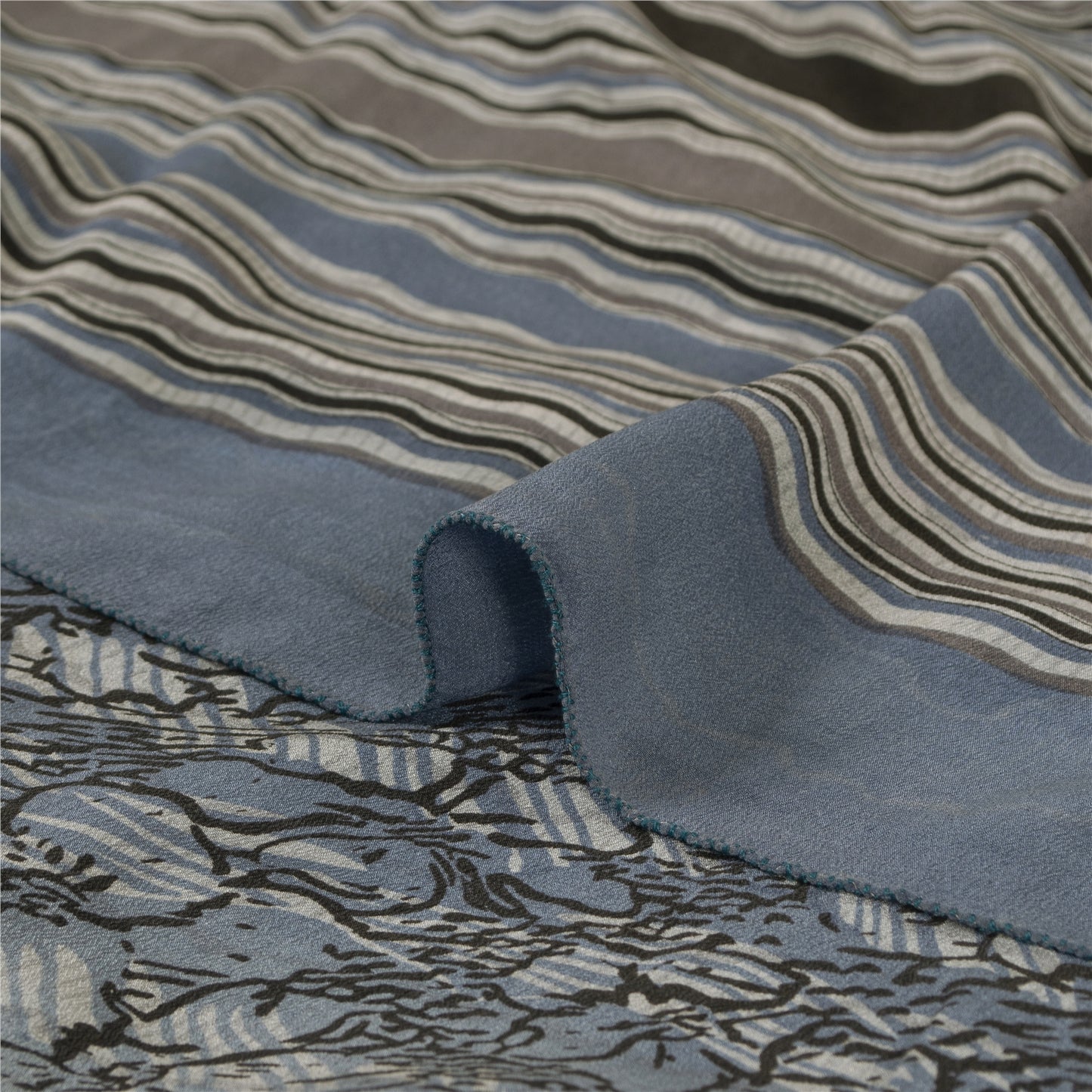 Sanskriti Vintage Sarees Grayish Blue Pure Crepe Floral Printed Sari 5+yd Fabric