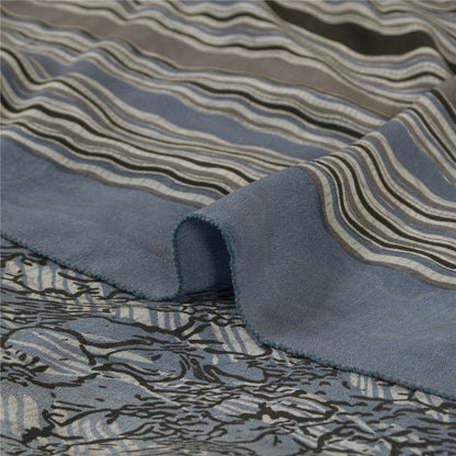 Sanskriti Vintage Sarees Grayish Blue Pure Crepe Floral Printed Sari 5+yd Fabric