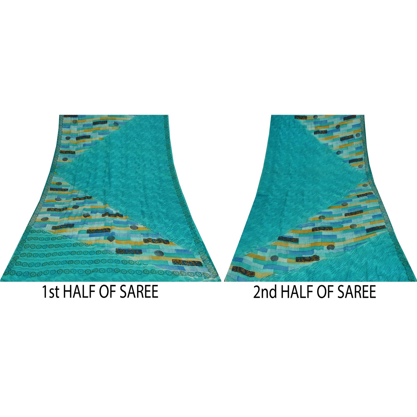 Sanskriti Vintage Sarees Blue 100%Pure Crepe Silk Printed Sari 5+yd Craft Fabric