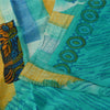 Sanskriti Vintage Sarees Blue 100%Pure Crepe Silk Printed Sari 5+yd Craft Fabric