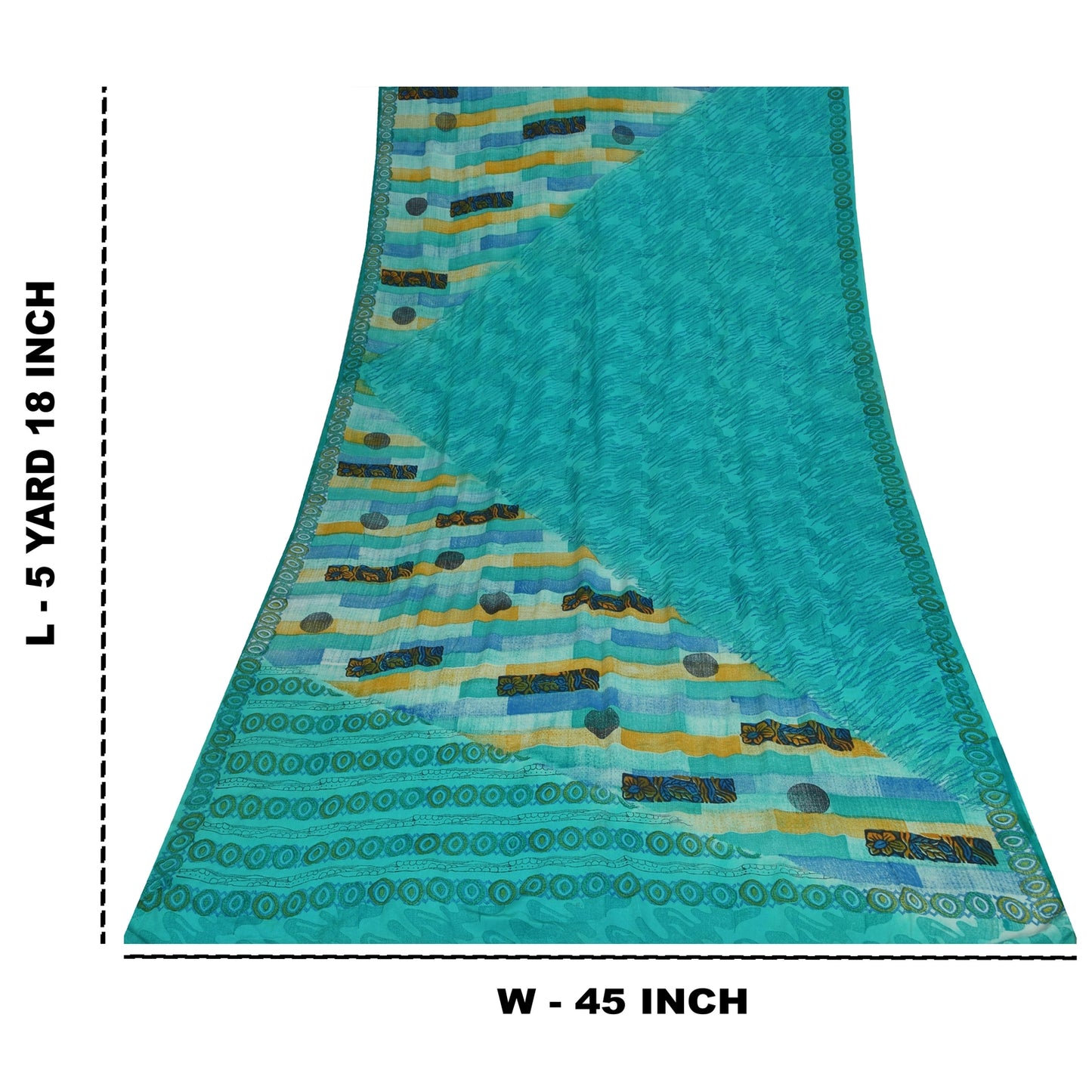 Sanskriti Vintage Sarees Blue 100%Pure Crepe Silk Printed Sari 5+yd Craft Fabric