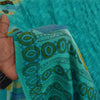 Sanskriti Vintage Sarees Blue 100%Pure Crepe Silk Printed Sari 5+yd Craft Fabric