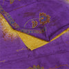 Sanskriti Vintage Sarees Purple & Yellow Pure Crepe Hand Beads Print Sari Fabric