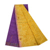 Sanskriti Vintage Sarees Purple & Yellow Pure Crepe Hand Beads Print Sari Fabric