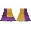 Sanskriti Vintage Sarees Purple & Yellow Pure Crepe Hand Beads Print Sari Fabric