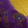 Sanskriti Vintage Sarees Purple & Yellow Pure Crepe Hand Beads Print Sari Fabric