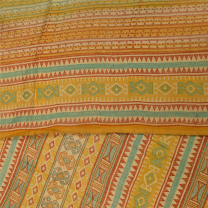 Sanskriti Vintage Sarees 100% Pure Crepe Silk Printed Sari 5+yd Craft Fabric