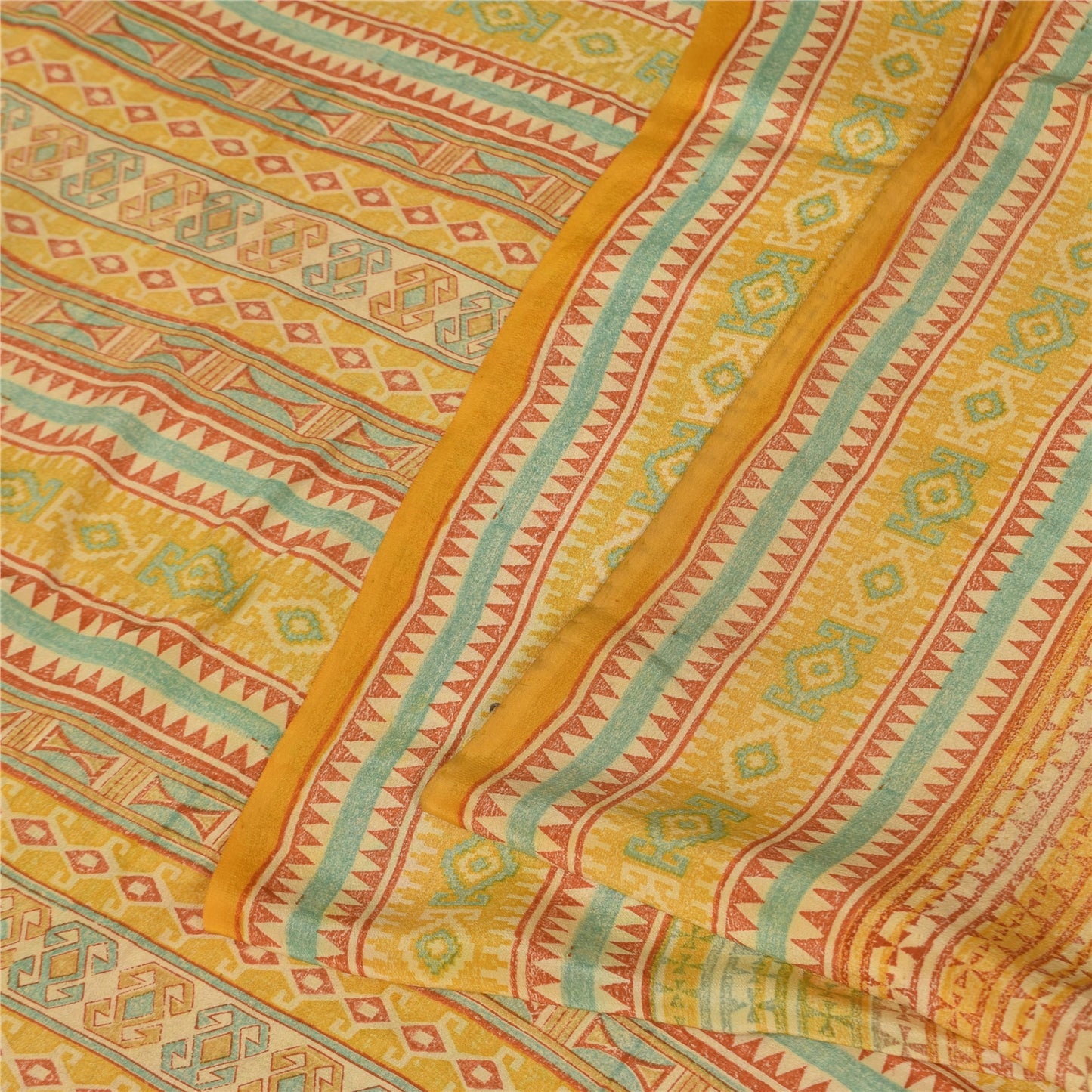 Sanskriti Vintage Sarees 100% Pure Crepe Silk Printed Sari 5+yd Craft Fabric