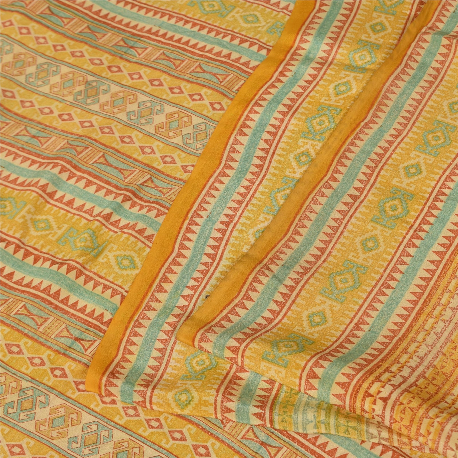 Sanskriti Vintage Sarees 100% Pure Crepe Silk Printed Sari 5+yd Craft Fabric