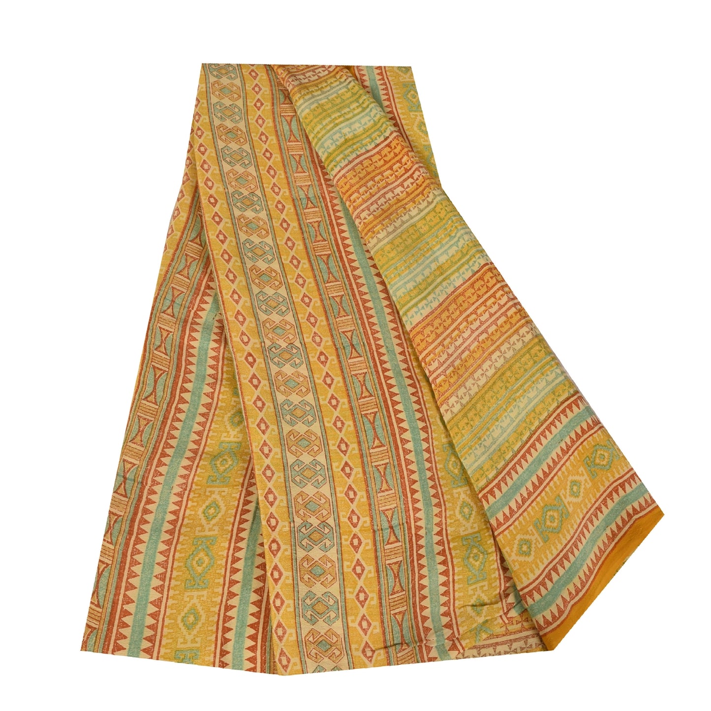 Sanskriti Vintage Sarees 100% Pure Crepe Silk Printed Sari 5+yd Craft Fabric