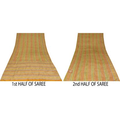 Sanskriti Vintage Sarees 100% Pure Crepe Silk Printed Sari 5+yd Craft Fabric