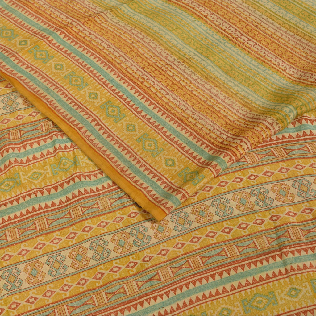 Sanskriti Vintage Sarees 100% Pure Crepe Silk Printed Sari 5+yd Craft Fabric