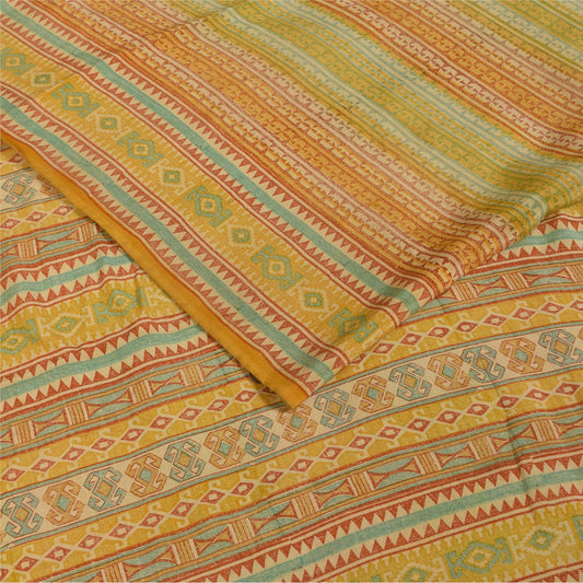 Sanskriti Vintage Sarees 100% Pure Crepe Silk Printed Sari 5+yd Craft Fabric