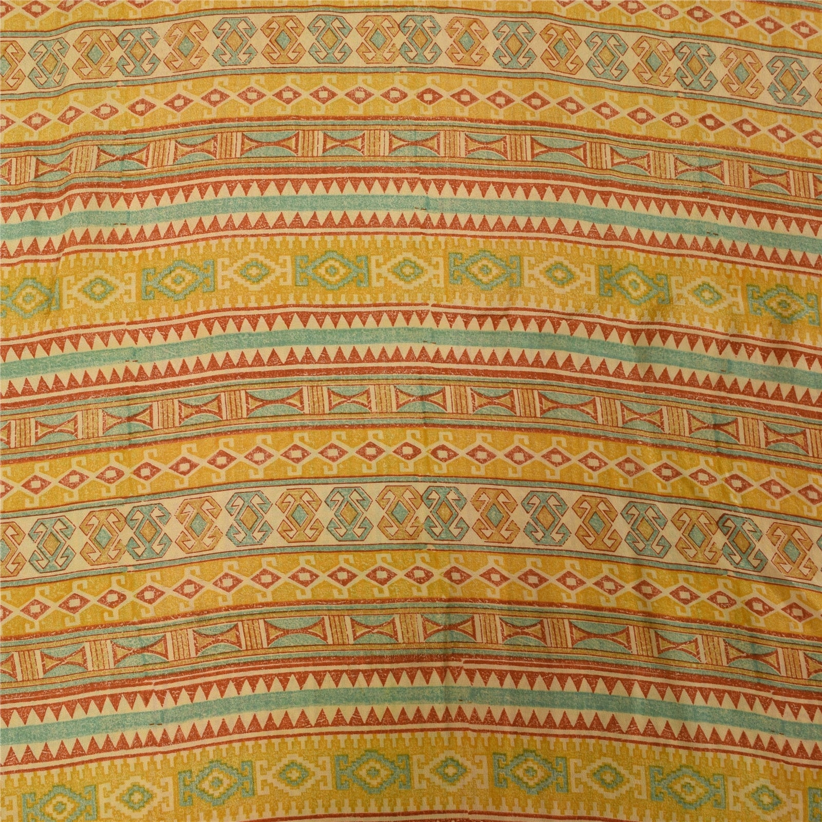 Sanskriti Vintage Sarees 100% Pure Crepe Silk Printed Sari 5+yd Craft Fabric