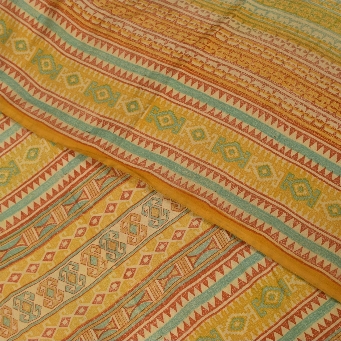 Sanskriti Vintage Sarees 100% Pure Crepe Silk Printed Sari 5+yd Craft Fabric