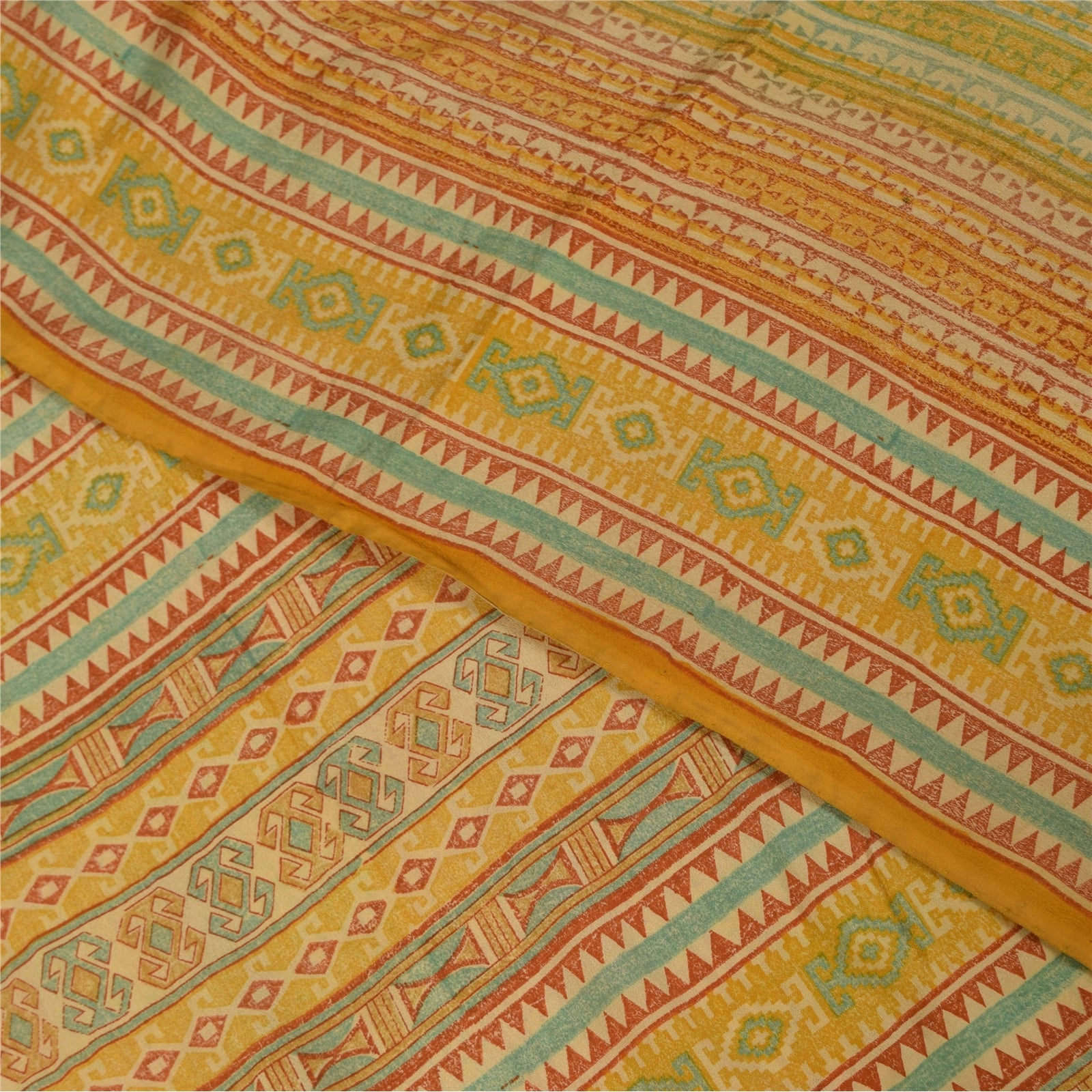 Sanskriti Vintage Sarees 100% Pure Crepe Silk Printed Sari 5+yd Craft Fabric