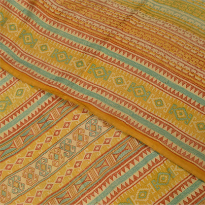 Sanskriti Vintage Sarees 100% Pure Crepe Silk Printed Sari 5+yd Craft Fabric