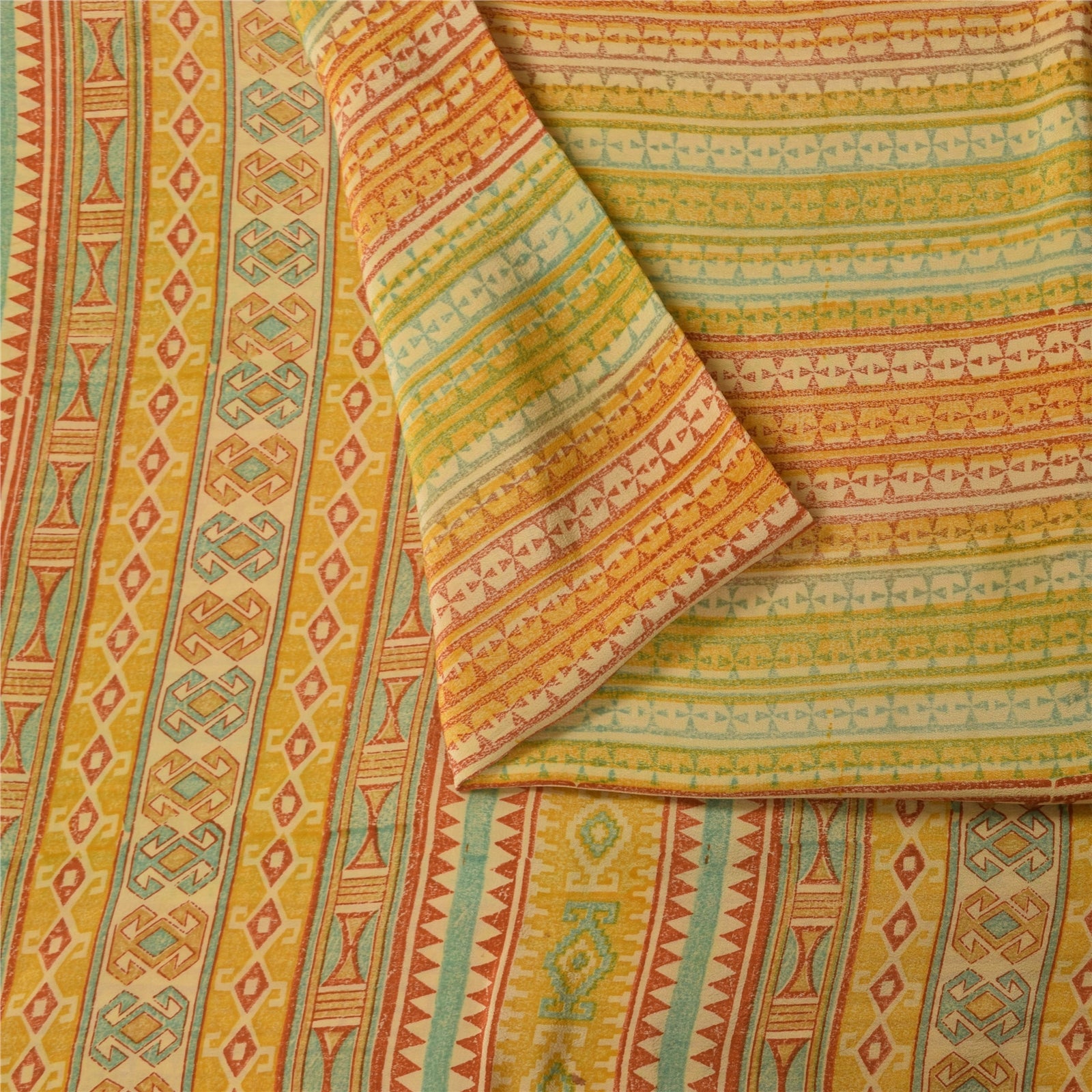Sanskriti Vintage Sarees 100% Pure Crepe Silk Printed Sari 5+yd Craft Fabric