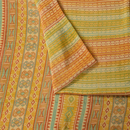 Sanskriti Vintage Sarees 100% Pure Crepe Silk Printed Sari 5+yd Craft Fabric