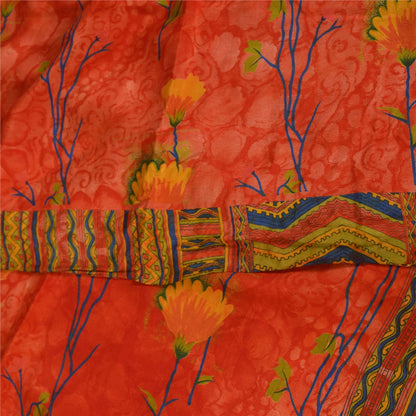 Sanskriti Vintage Sarees Reddish-Orange Pure Crepe Print Sari 6+yd Craft Fabric